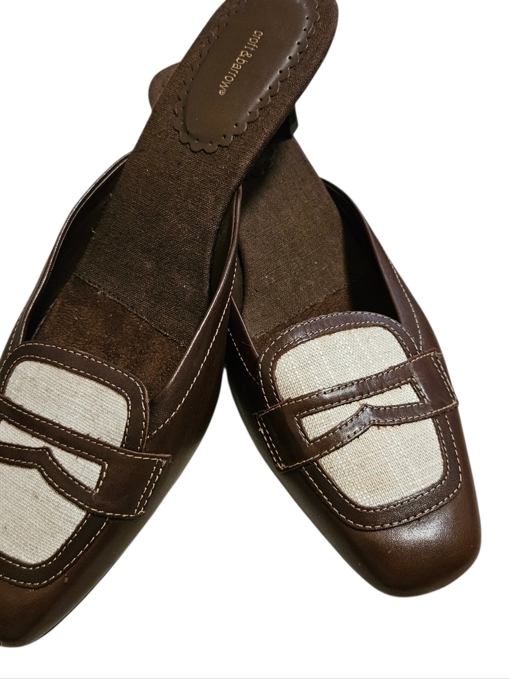 New Croft &Barrow Woman's Slip-in Mules Classic Brown And Beige ,kitten Heel 9.5